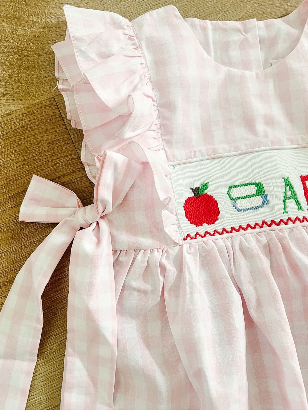 BRAND NEW! Stitchy Fish Pink Gingham Smocked ABC Dress - never worn! - Picture 2 of 12